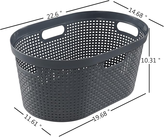 Drephia 4-Pack 40 L Plastic Laundry Hamper, Large Laundry Basket with Cutout Handles, Gray