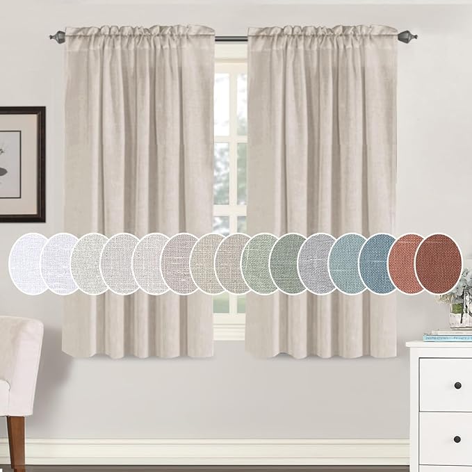 H.VERSAILTEX Light Filtering Linen Textured Curtains for Living Room Window Treatment Natural & Durable Privacy Added Draperies/Drapes/Panels/Treatment, Rod Pocket (2 Pack, 52 x 54 Inch, Angora)