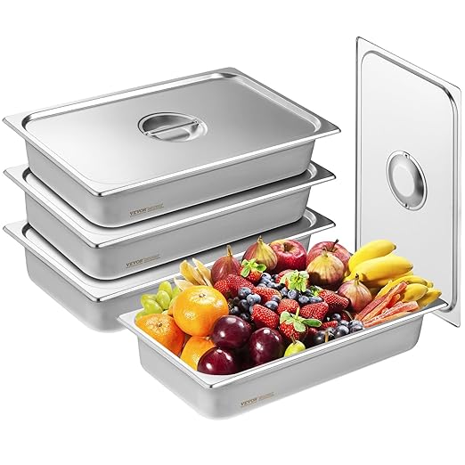VEVOR 4 Pack Stainless Steel Hotel Pans with lid,Full Size 4 Inch Deep 0.8mm Thick Anti-Jam Commercial Food Pans for Steam Tables, Restaurants, Catering & Industrial Use