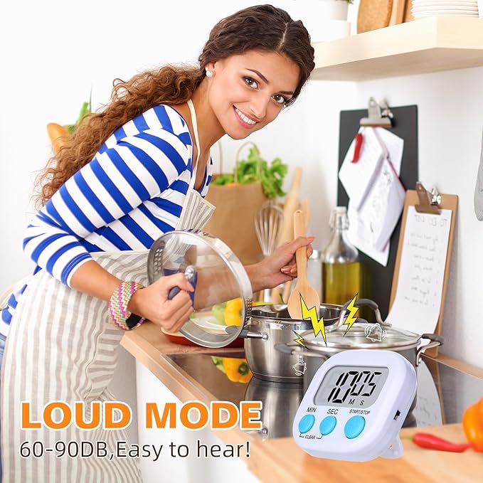12 Pack Digital Kitchen Timers for Cooking, Small Magnetic Countdown Classroom Timers for Teachers Kids, Big Digits Loud Alarm Backing Stand Timer for Kitchen, Shower, Study, Work, Exercise Training