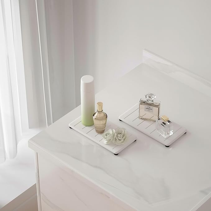 2PCS Water Absorbing Stone Tray for Cosmetics & Hand Soap & Houseplants, 7.87" * 3.94"Diatomite Coaster, Ultra-Absorbent Sink Tray | Fast-Drying Bathroom & Kitchen Organizer