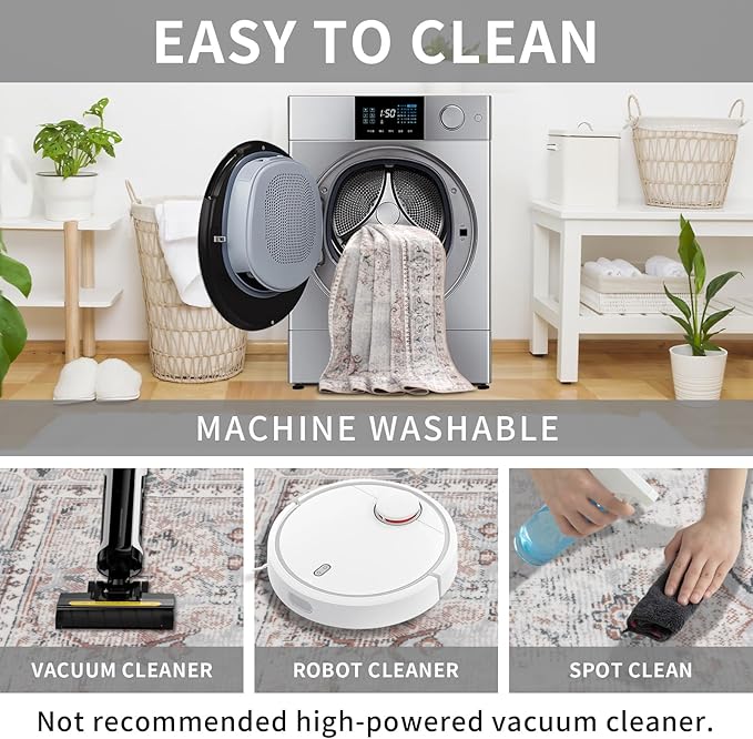 Easy-Going Round Rug 5ft Area Rug Washable Boho Circle Rugs for Living Room Non-Slip Bedroom Rug Low Pile Lightweight Vintage Distressed Throw Rug for Dining Room Kitchen Home Office, Grey Brick