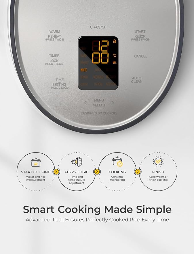 CUCKOO Micom Rice Cooker 3-Cup Uncooked / 6-Cup Cooked with Nonstick Inner Pot, Small Rice Maker with 8 Menu Options, Fuzzy Logic Technology, Auto Clean, Quick Rice Mode, Gray (CR-0375FG)