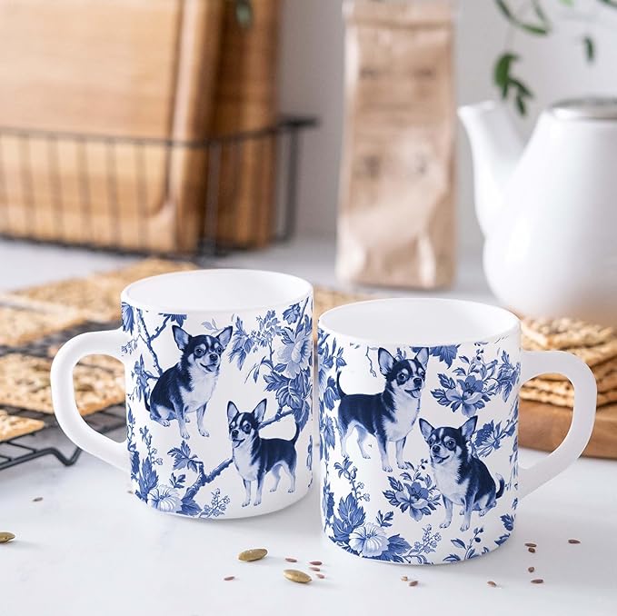 Chihuahua Blue French Toile Mug, Chihuahuas Lover Gifts for Women, Blue Chinoiserie Toile Coffee Cup for Chihuahua Mom, Dog Lovers Tea Coffee Mug Birthday Gifts for Dog Owners, 11oz