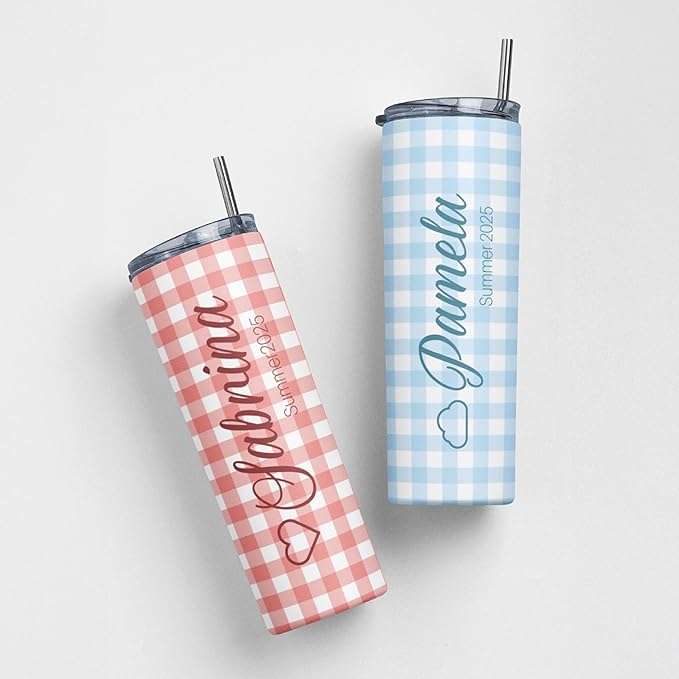 Personalized 20 Oz Skinny Tumbler - Customizable with Name & Icon, BPA-Free Stainless Steel, 6 Color Styles, Includes Straw - Custom Gifts for Summer
