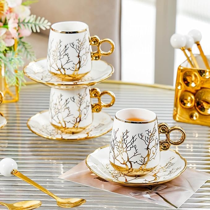 Coffee mugs set of 6 ancient palace style household living room ornaments, ceramic coffee cups, English afternoon tea sets, noble and elegant exquisite tea cups
