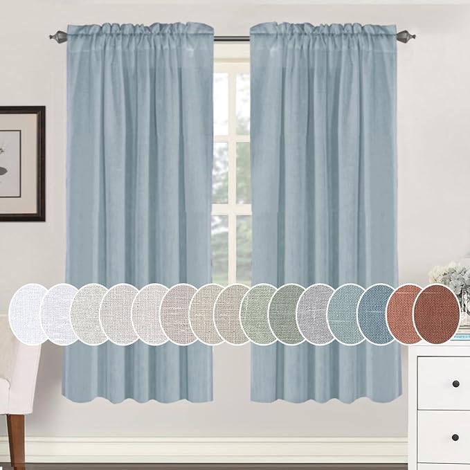 Linen Curtains Elegant Natural Linen Blended Curtains Energy Efficient Light Filtering / Rod Pocket Window Treatments Panels / Drapes for Livingroom (Set of 2, Stone Blue, 52 inch W X 72 inch L)