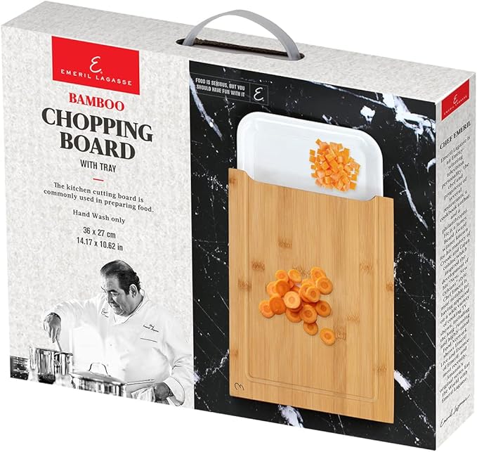 Emeril Lagasse Bamboo Cutting Board with Multi-Function Pull-Out Platter - Great Gift for Mother's Day, Anti-Skid and Hangable