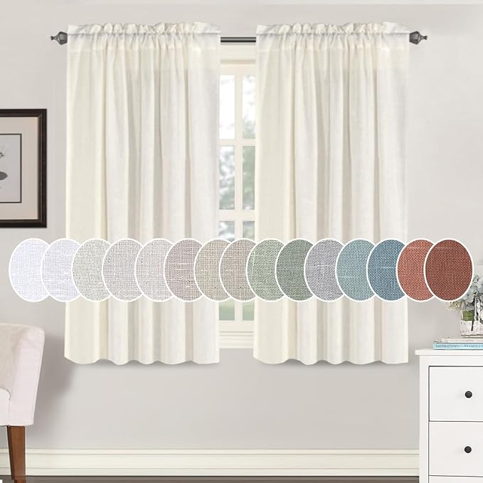 H.VERSAILTEX Light Filtering Linen Textured Curtains for Living Room Window Treatment Natural & Durable Privacy Added Draperies/Drapes/Panels/Treatment, Rod Pocket (2 Pack, 52 by 54 Inch, Ivory)