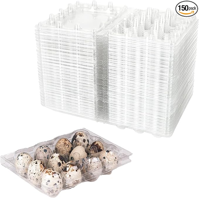 150 Pack Clear Quail Egg Carton,12 Grids Plastic Egg Cartons Bulk,Small Plastic Quail Egg Storage Holder with Lid,Stackable Quail Eggs Carton Trays for Storing Eggs of Quail, Pigeon