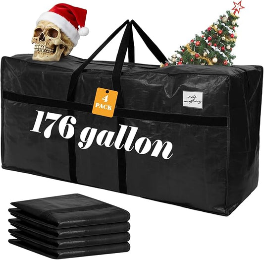 4 Pcs 176 Gallon Large Moving Bags with Zipper and Handles Foldable Storage Duffle Bags Heavy Duty Extra Large Totes for College Dorm Travel Clothes Blankets Bedding Moving (Black)