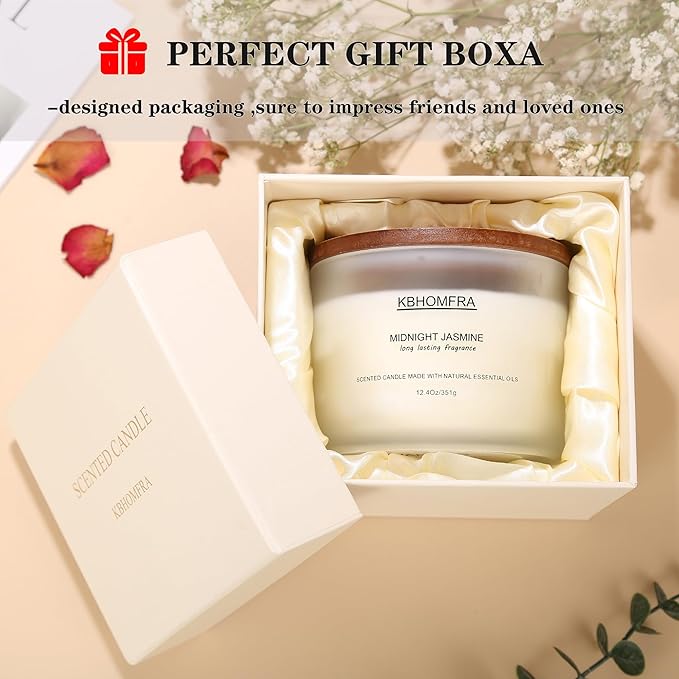 Scented Candle for Home,Jasmine Fragrant, Soy Wax 12.4oz Large Capacity,3-Wick 70 Hours Burn,for Festival Luxury Gift,Sleep Decor Relaxation Ambience