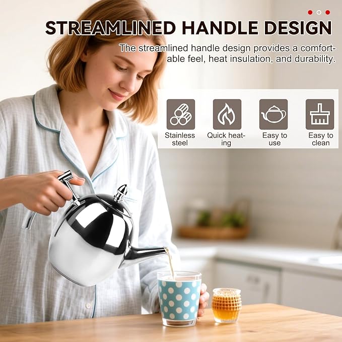 Jadeshay Tea Kettle, 1L Large Stainless Steel Teapot Coffee Pot with Removable Filter for Home, Hotel, Cafe, Bar, Restaurant