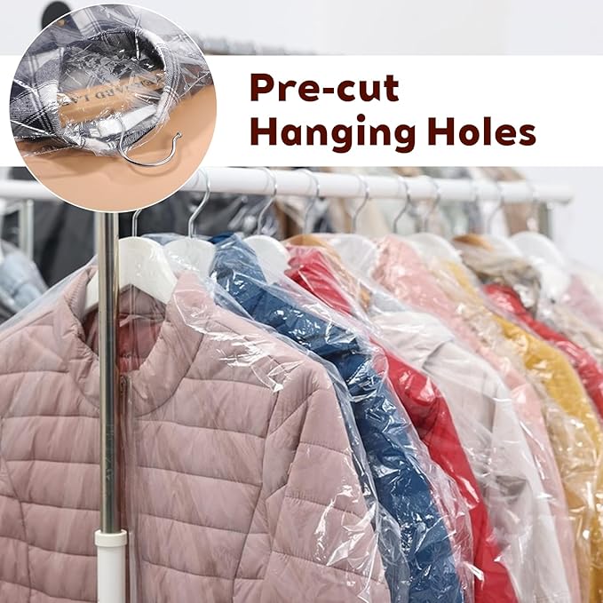 60 Pcs Dry Cleaning Bags, 35.4 x 23.6 In Clear Plastic Garment Bags for Coat Shirt Dust-Proof Clothing Storage Bag for Home, Dry Cleaners, Travel