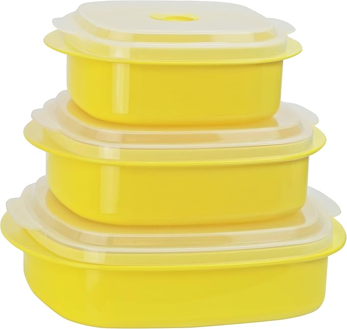 Reston Lloyd Calypso Basics Microwave Cookware, Steamer and Storage Set, Lemon, Multiple Sizes, 6-Piece