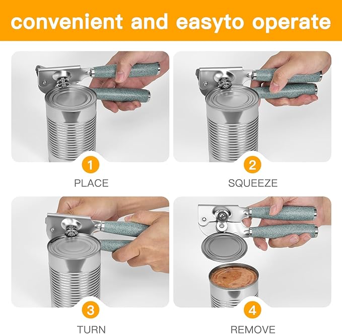 Upgraded Efficient Manual Can Opener - Selected Solid Wood Handle, Sharp and Smooth Blade Edge, Portable Design, Easy-Open Large Knob, Versatile for Various Bottle Caps（Stone grain）