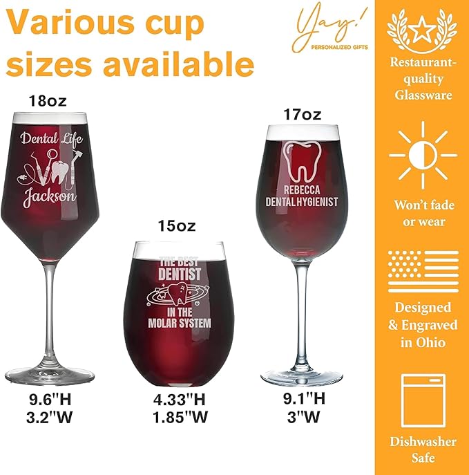 Custom Engraved Wine Glass - Personalized Dentist Gifts, Graduation Gift for Dental Student, Birthday Appreciation Gift for Dentist Assistant Hygienist Medical Graduate (Wine, Dentist)