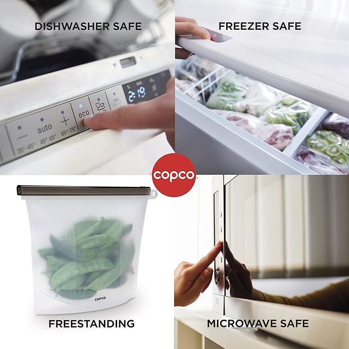 Copco Silicone Food Grade Reusable Storage Bag, Clear (Medium), Reduce Single-Use Plastic, Air-Tight, Leakproof, Dishwasher-Safe, Eco-friendly, 33.8 Ounce, Clear