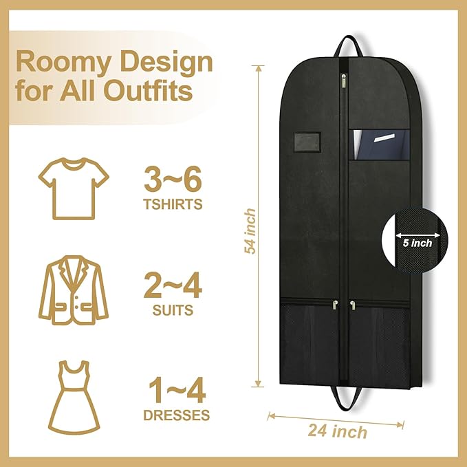 Large Heavy Duty Garment Bags for Hanging Clothes, Clothing Storage with Zippered Breathable Design, Travel Garment Bags for Long Garment Storage, Hanging Garment Bags for Travel and Closet 54 inches