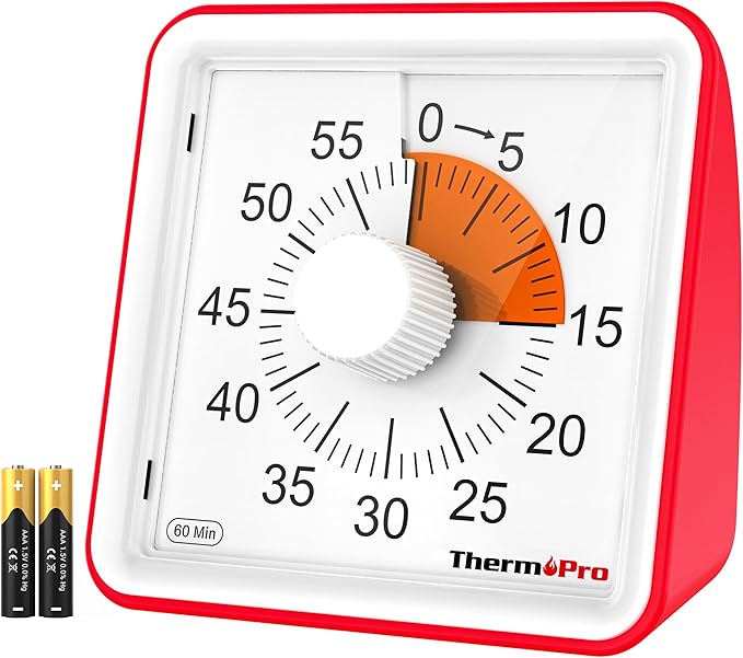 ThermoPro Kitchen Timer for Cooking, Visual Timer for Kids with Alarm & Silent Operation, Digital Timers for Classroom Teacher, 60-Minute Countdown Time Management Tool for Study, Egg, Exercise, Oven