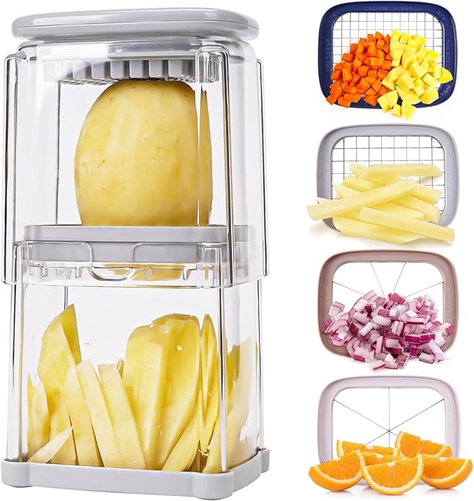 Kitchen gadgets food chopper with container.4 in 1 chopper vegetable cutter with french fry cutter,veggie chopper,fruit slicer,potato cutter.new home gift ideas-mandoline slicer for food chopper