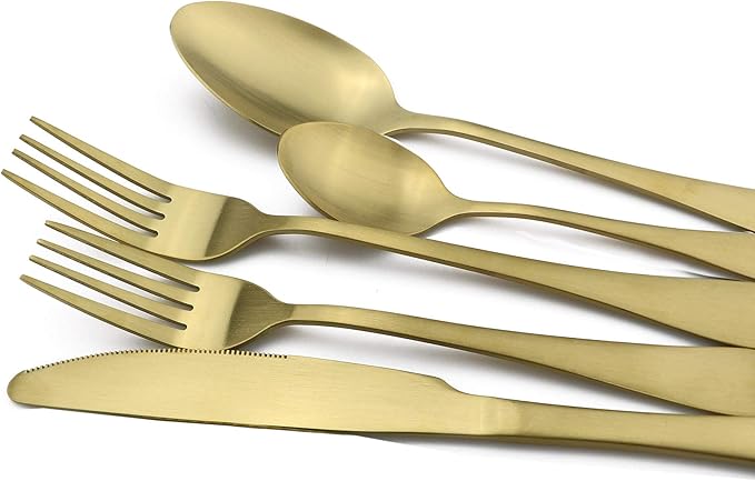 20-Piece Stainless Steel Flatware Set, Matte Finish Gold, Service for 4
