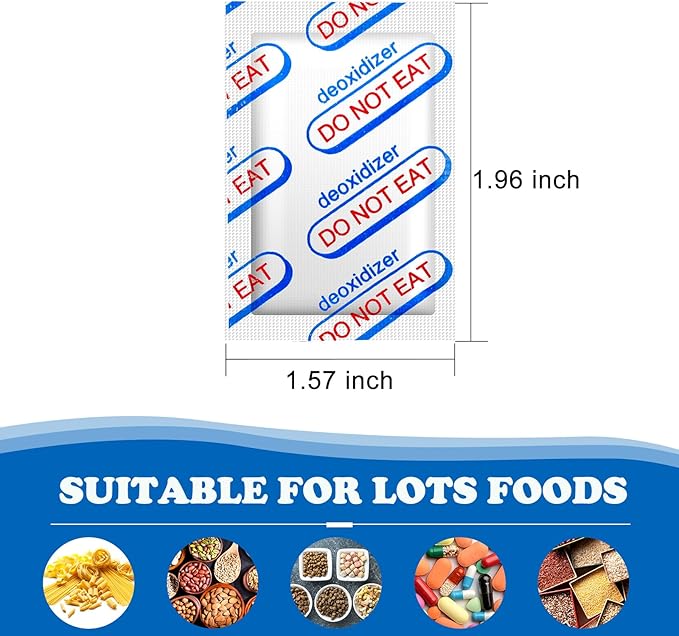 100 Packs 400CC Oxygen Absorbers (10 Packs in Individual Vacuum Bag), Food Grade Oxygen Absorbers for Food Storage, Perfect for Mylar Bags, Canning, Mason Jars
