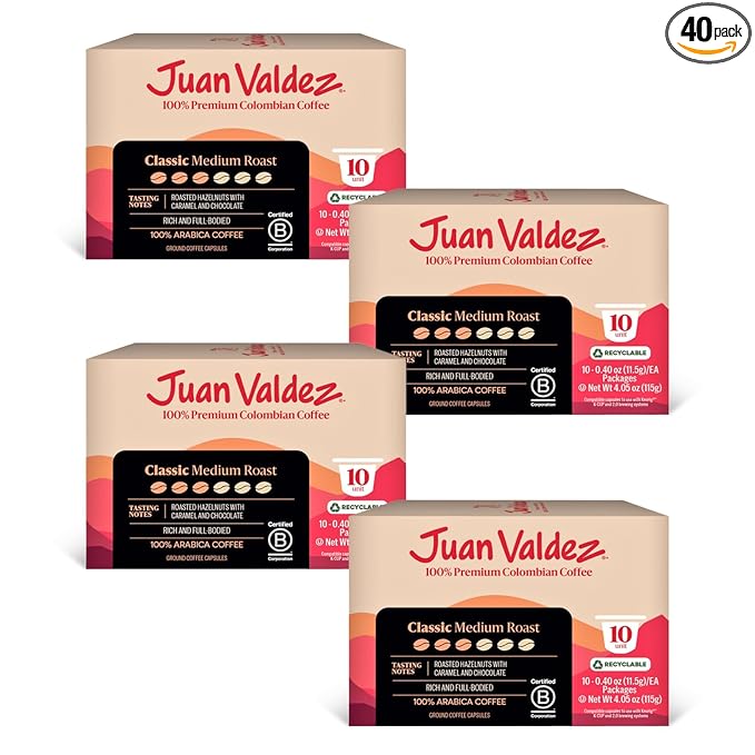 Juan Valdez Coffee Pods – Classic Medium Roast | K-Cups for Keurig Coffee Machines | 100% Colombian Arabica Beans | White Chocolate & Peach Notes | Single Serve Coffee Pods | 40 Count