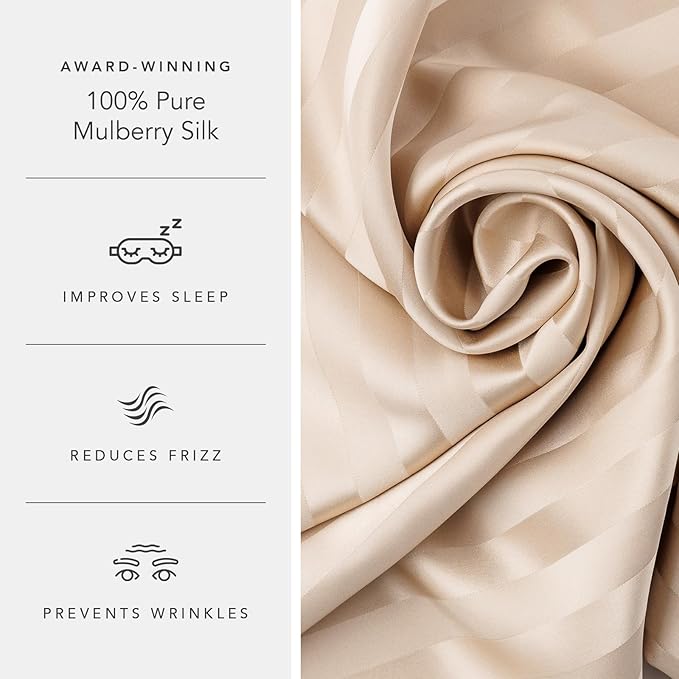 Fishers Finery 30mm 100% Pure Mulberry Silk Pillowcase Set, Quality Tested (Taupe Stripe, Queen, 2 Pack)