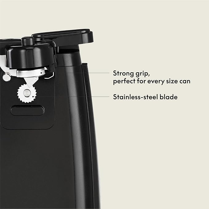 bella Electric Can Opener and Knife Sharpener, Removable Cutting Lever, Cord Storage, Stainless Steel Blade, Black