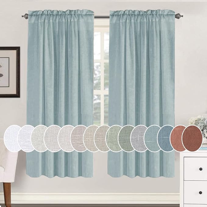 H.VERSAILTEX Linen Curtains Elegant Natural Linen Semi Sheer Curtains Energy Light Filtering Rod Pocket Window Treatments Panels for Living Room (Set of 2, Cloud Blue, 52 inch W X 72 inch L)