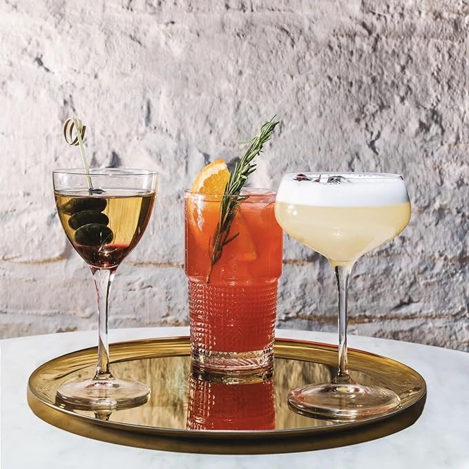 Bormioli Rocco Bartender Novecento Stackable 13.75 oz. Hi-Ball Drinking Glass for Mixed Cocktails, Clear, Set of 4