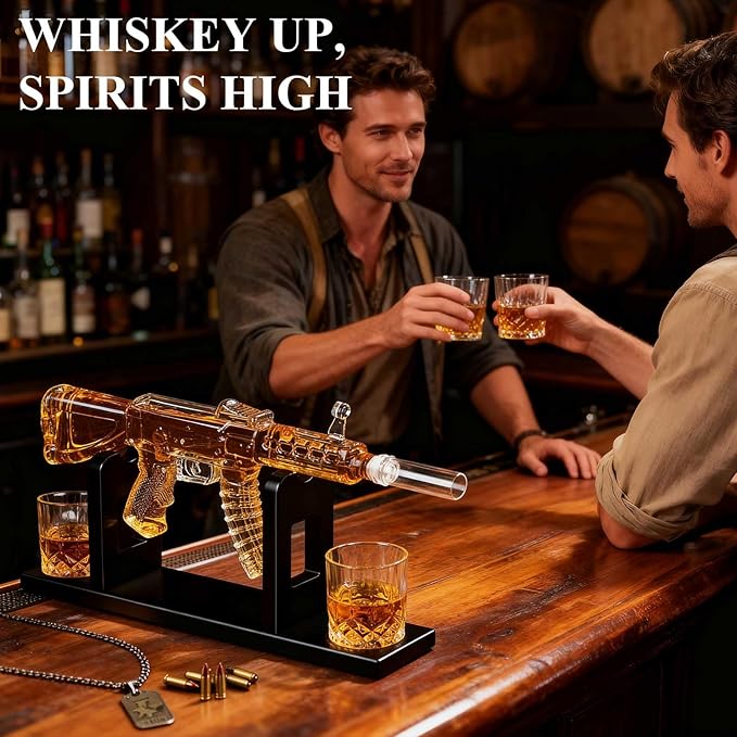 PONPUR Gifts for Men Dad Chirstmas, Whiskey Decanter Set with 2 Glasses, Unique Birthday Aniversary Retirement Gifts for Husband Him Grandpa, Cool Bourbon Scotch Gift for Man Cave Bar Decor