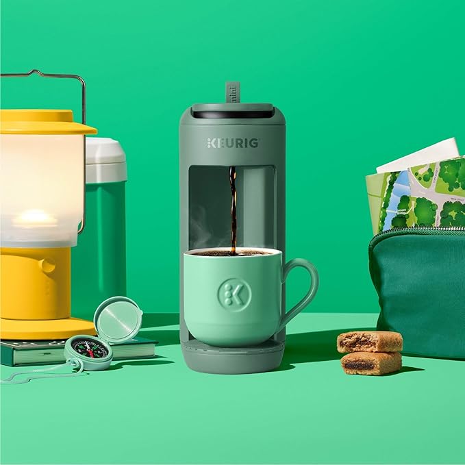 Keurig K-Mini Mate Single Serve Coffee Maker – Ultra-Compact 4” Width, Travel Mug Friendly, Ideal Holiday Gift for Small Spaces, Glamping Green