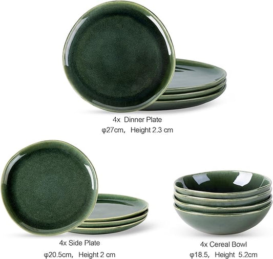 AmorArc Ceramic Dinnerware Sets,Handmade Reactive Glaze Stoneware Plates and Bowls Set,Highly Chip and Crack Resistant | Dishwasher & Microwave Safe Dishes Set,Service for 8 (24pc)