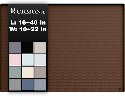 URMONA 16'' x 10'' Waterproof Silicone Under Sink Mat Cabinet and Counter Protector, Shelf Liner for Kitchen and Bathroom, Storage and Organizers, Litter Mat, Pet Cat Puppy Essentials(Brown)