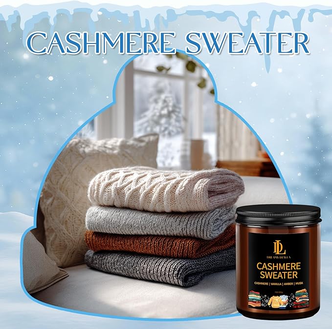 Winter Candle Cashmere Sweater Scented, Natural Soy Candles for Home Scented, 7oz Holiday Candle with 50hr Burn Time, Aromatherapy Candles Winter Holiday Gifts for Women Men