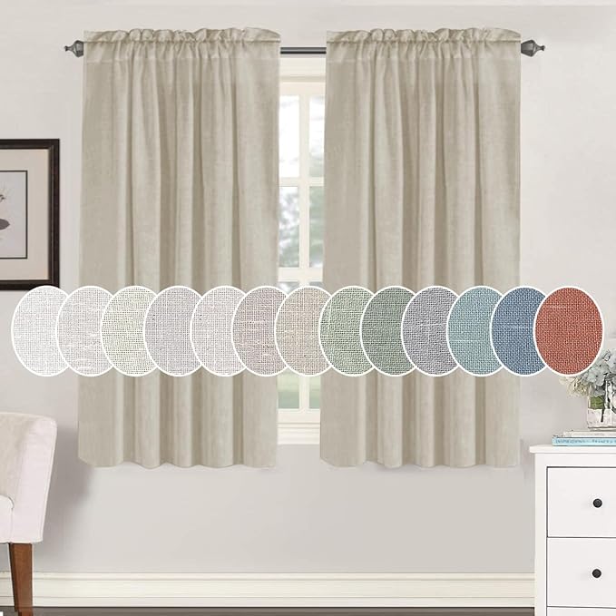 H.VERSAILTEX Linen Curtains Elegant Natural Linen Semi Sheer Curtains Energy Light Filtering Rod Pocket Window Treatments Panels for Living Room (Set of 2, Castle Wall, 52 inch W X 54 inch L)