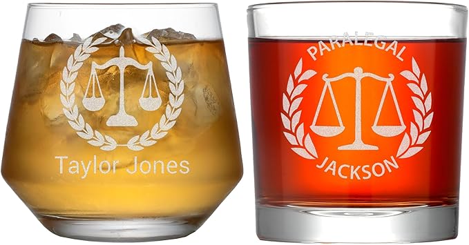 Personalized Lawyer Gifts for Men, Custom Whiskey Glass, Pass the Bar Exam Gifts for Female Lawyers, Office Present for Attorney, JD, Future Lawyer, Law School Graduation Gift for Men