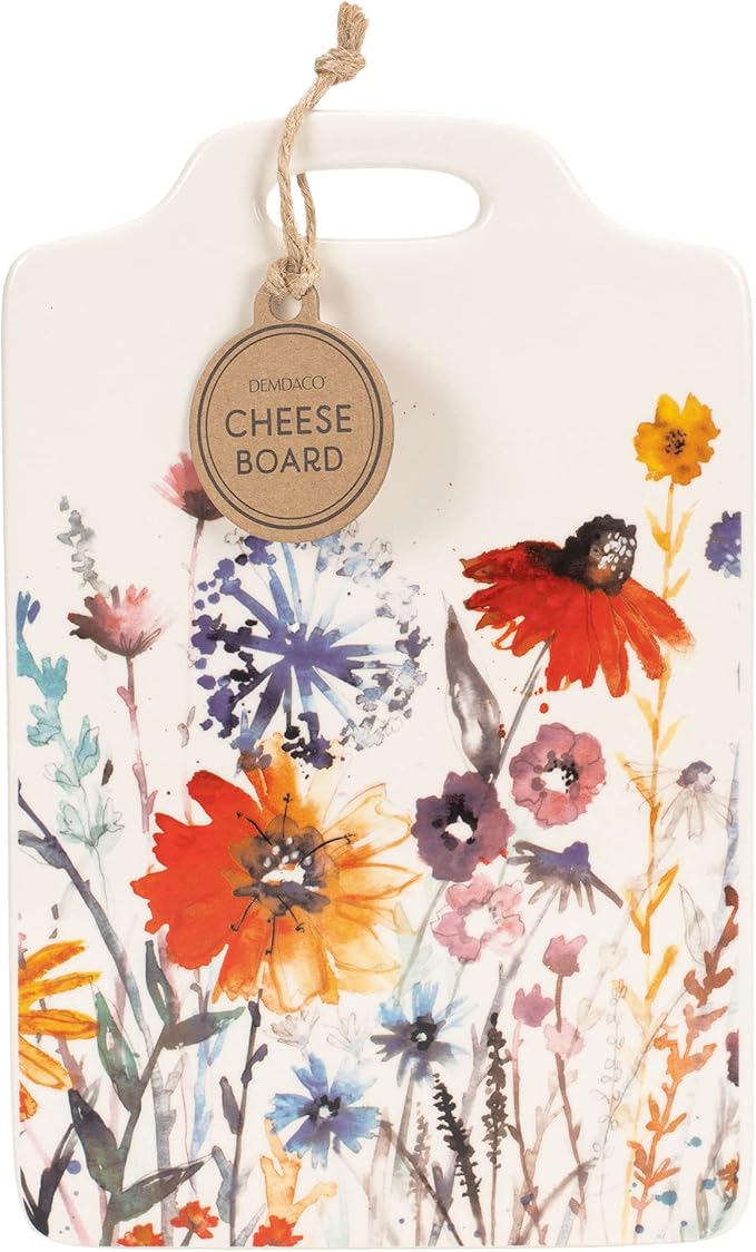 Meadow Flowers Orange and Cream 10 x 6.5 Ceramic Stoneware Cheese Cutting Board