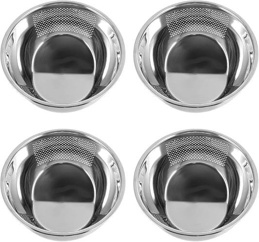4PCS Rice Washer Strainer Bowl with Side Drainers Stainless Steel Rice Washing Bowl Multifunctional Colander for Cleaning Rinsing Fruits Vegetables Beans Silver