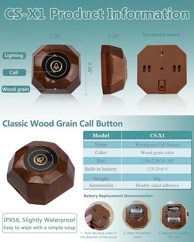 Restaurant Pager System 1600+ Feet Wireless Calling System with 1 Display Screen/1 Remote Control/15 Call Buttons for Restaurant Customer Service (400D+X1-15)