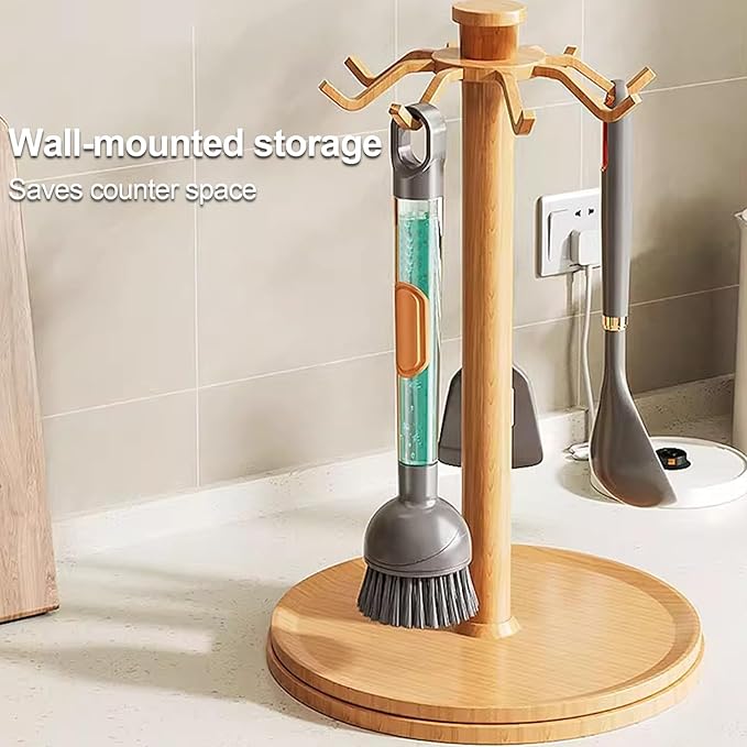 Soap Dispensing Dish Brush Storage Set with 360° Rotating Head, Kitchen Brush with 2 PCS Different Brush Heads & 3 PCS Sponges, Dish Brush Set with Handle for Dishes, Sink, Pans, Pots