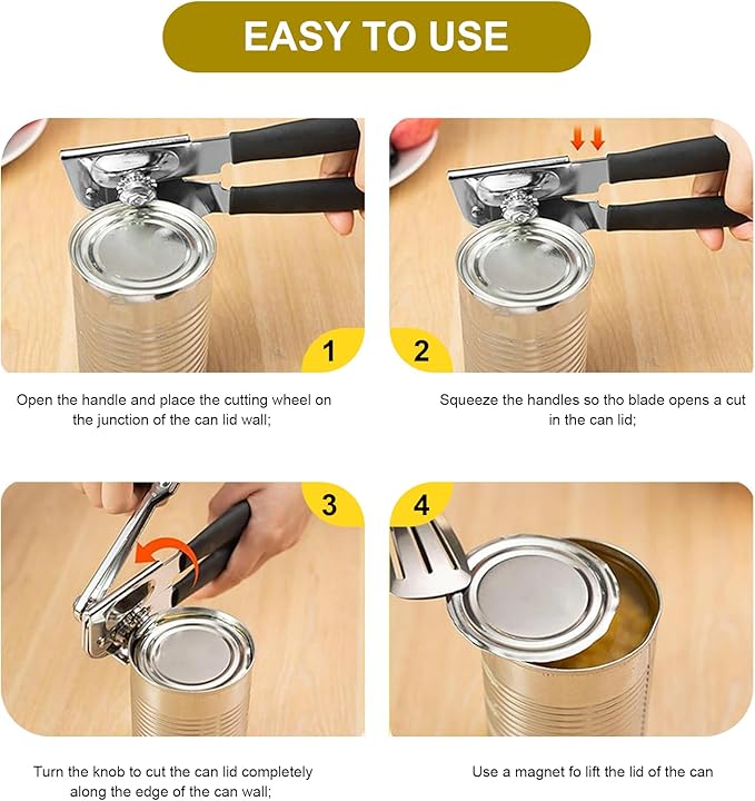 Commercial Can Opener, Stainless Steel Heavy Duty Manual Hand Crank Can Opener, with Comfortable Ergonomic Design Extra-long Handles, Large Handheld Smooth Can Open Easy for Big Cans, Black