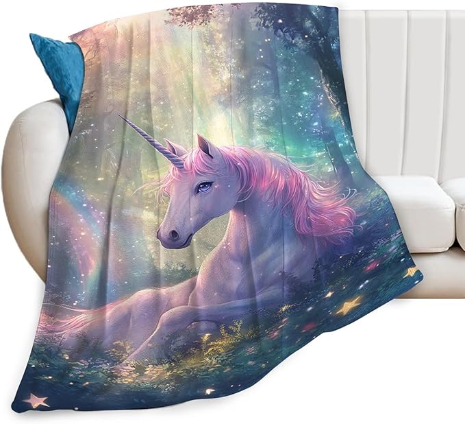 Unicorn Blanket Gifts for Girls Women Unicorn Forest Throw Blankets Cozy Plush Fleece Flannel Fuzzy for Kids Bed Decor 50"X40"