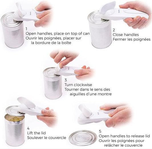 Starfrit Little Beaver Can Opener - Safe - Holds and Leaves No Sharp Edges on Lid - Comfort Grip - 3 year warranty - White