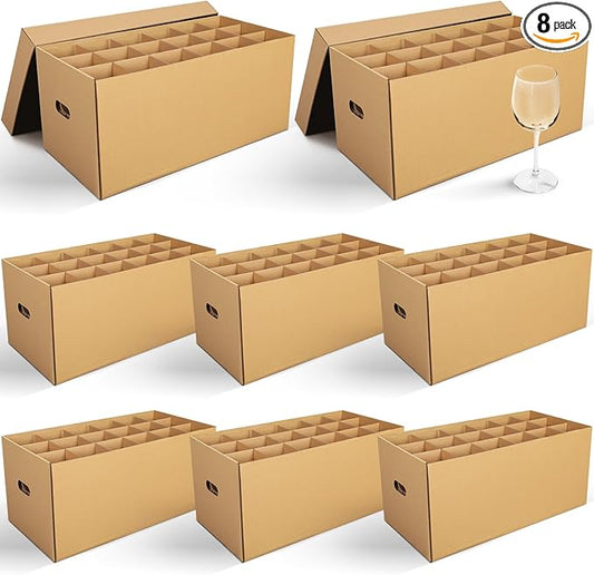 8 Pack Wine Glass Moving Boxes Kitchen Moving Boxes with Handle Kitchen Kit with Lid for Dish Glassware (24 x 12 x 11 Inches)