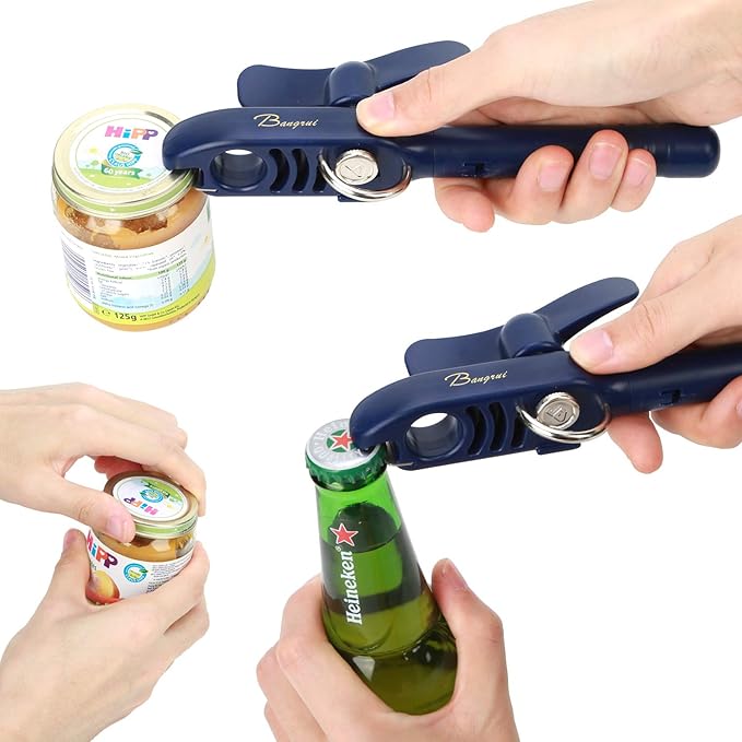 Home Kitchen Restaurant Safety Bottle Jar Wine Manual Can Opener&Bangrui Professional 4-in-1 Can Opener keeps smooth edges. With a corkscrew folded in the lever. Best Gadget for Kitchen Use (Blue)