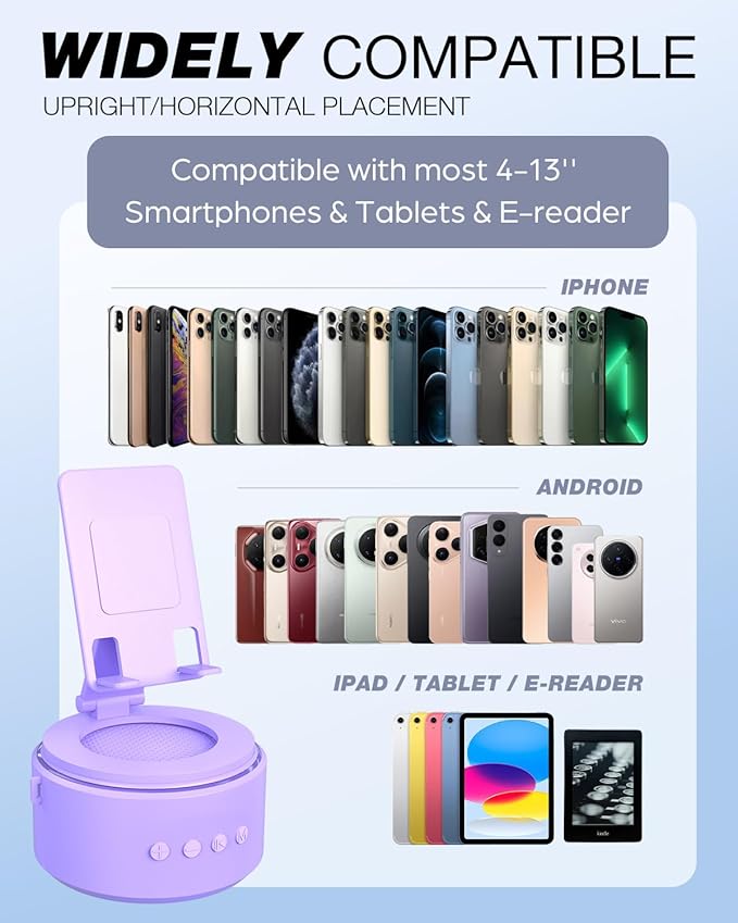 Gifts for Christmas Men Women, Cell Phone Stand with Wireless Bluetooth Speaker, Him Husband Boyfriend Xmas Anniversary Birthday Gifts from Wife, Stocking Stuffer for Men (A-Purple)
