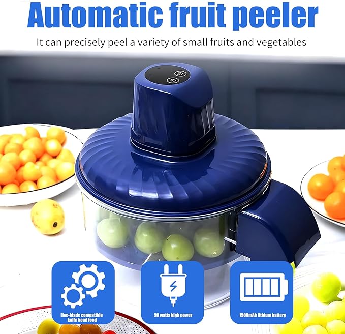 Electric Grape Peeler Machine, Automatic Multi-Functional Garlic Peeler Machine for Fruit, Tomato, Cherry, Potato, and Vegetables Efficient Kitchen Gadgets with Large Capacity Container, Blue